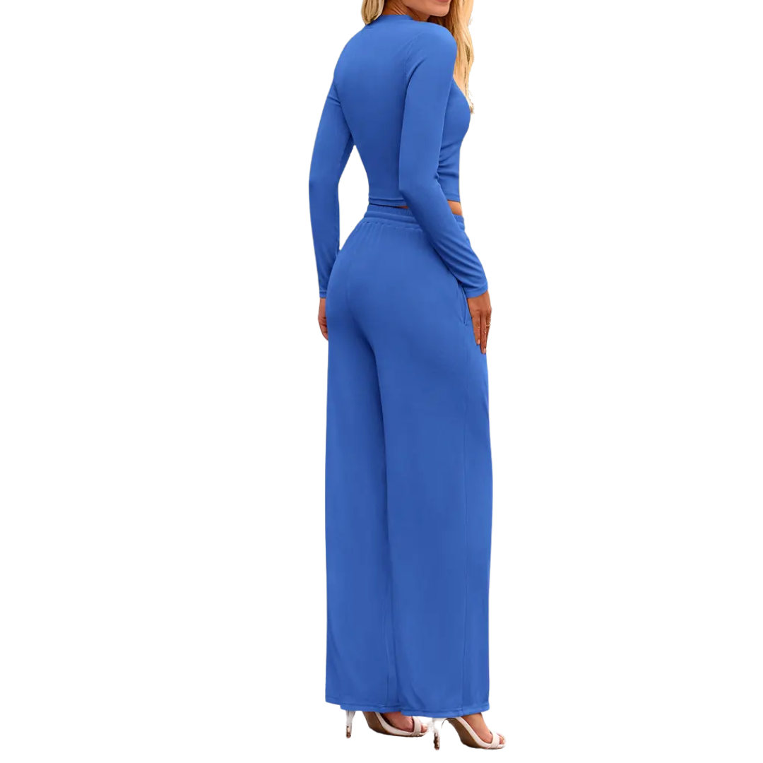 SOLÈNE™ – Ribbed Knit Crop & Wide Leg Lounge Set