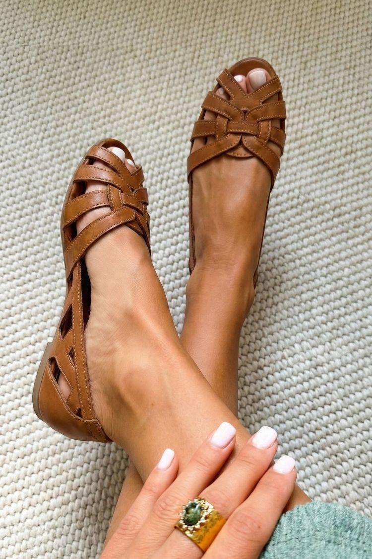 Isadora – Brown Chic Casual Woven Flat Caged Pointed Sandals – Byron Grace