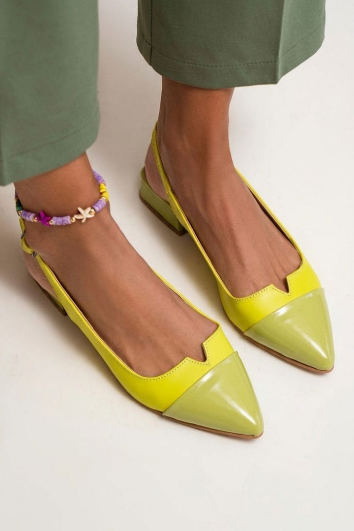 Joanna – Colour-Block Cut-Out Pointed Slingback Ballet Flats with Buckle – Byron Grace
