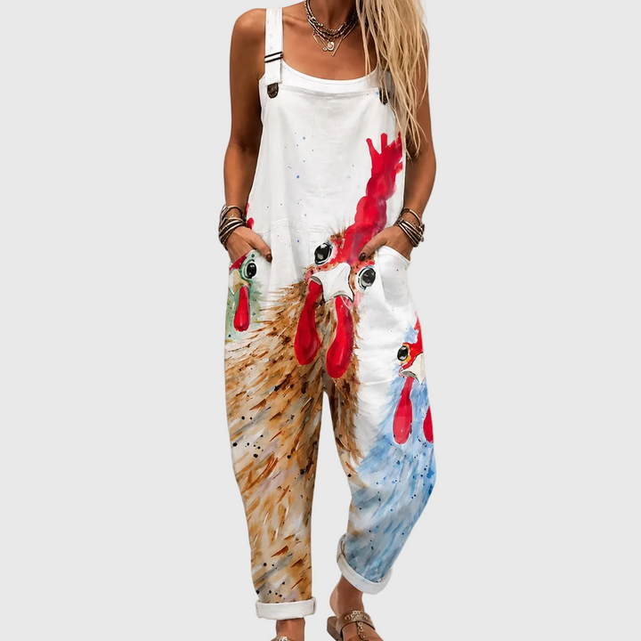 Rebecca – Soft Overall with Country Chicken Print