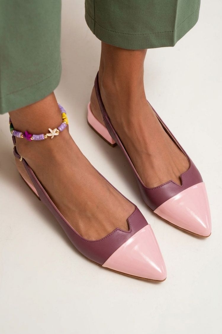 Joanna – Colour-Block Cut-Out Pointed Slingback Ballet Flats with Buckle – Byron Grace