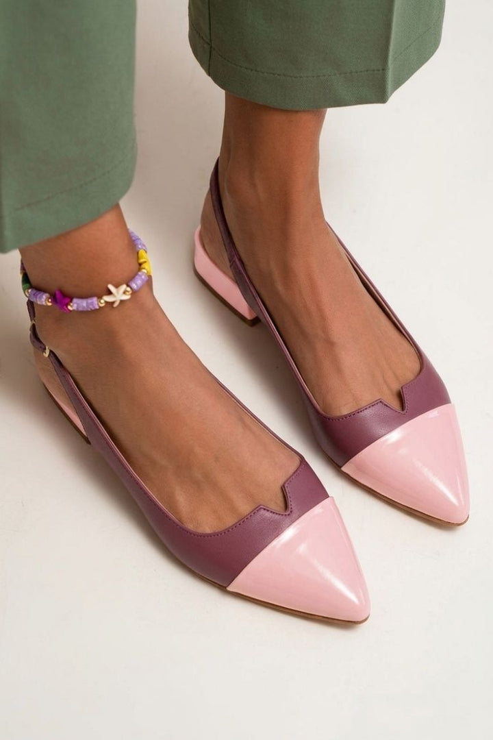 Joanna – Colour-Block Cut-Out Pointed Slingback Ballet Flats with Buckle – Byron Grace