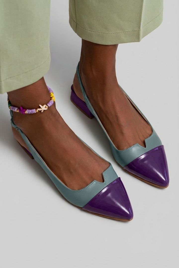 Joanna – Colour-Block Cut-Out Pointed Slingback Ballet Flats with Buckle – Byron Grace