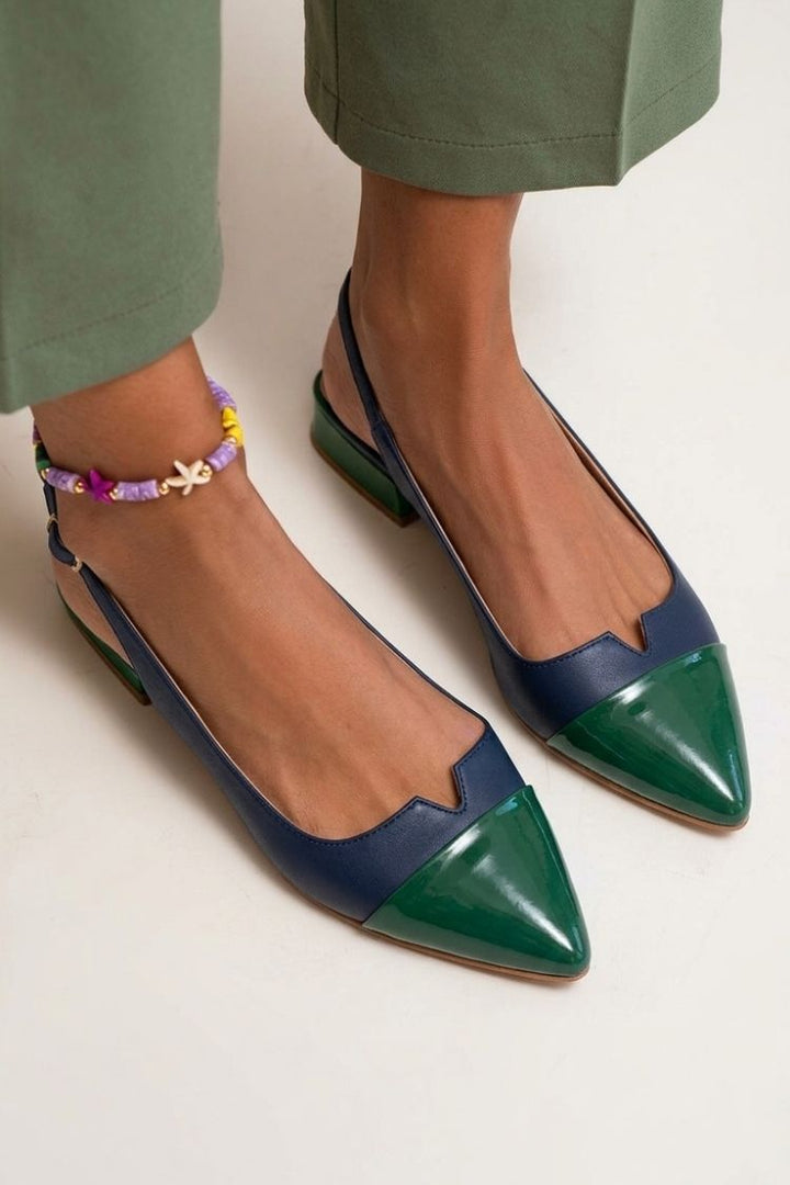 Joanna – Colour-Block Cut-Out Pointed Slingback Ballet Flats with Buckle – Byron Grace