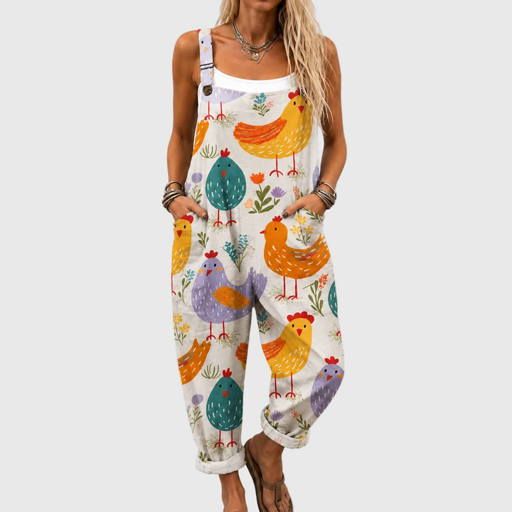 Amy – Soft Overall with Colorful Bird Print