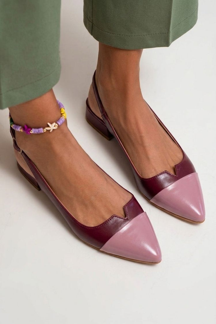 Joanna – Colour-Block Cut-Out Pointed Slingback Ballet Flats with Buckle – Byron Grace