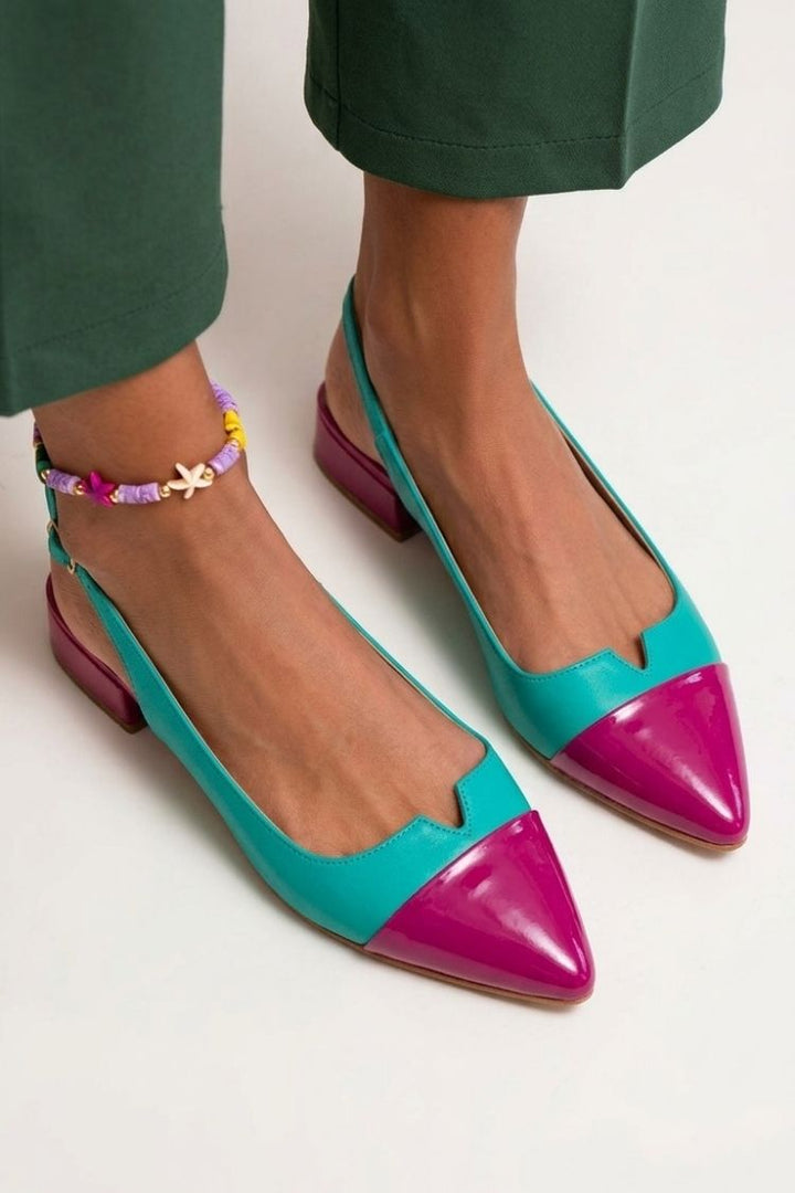 Joanna – Colour-Block Cut-Out Pointed Slingback Ballet Flats with Buckle – Byron Grace