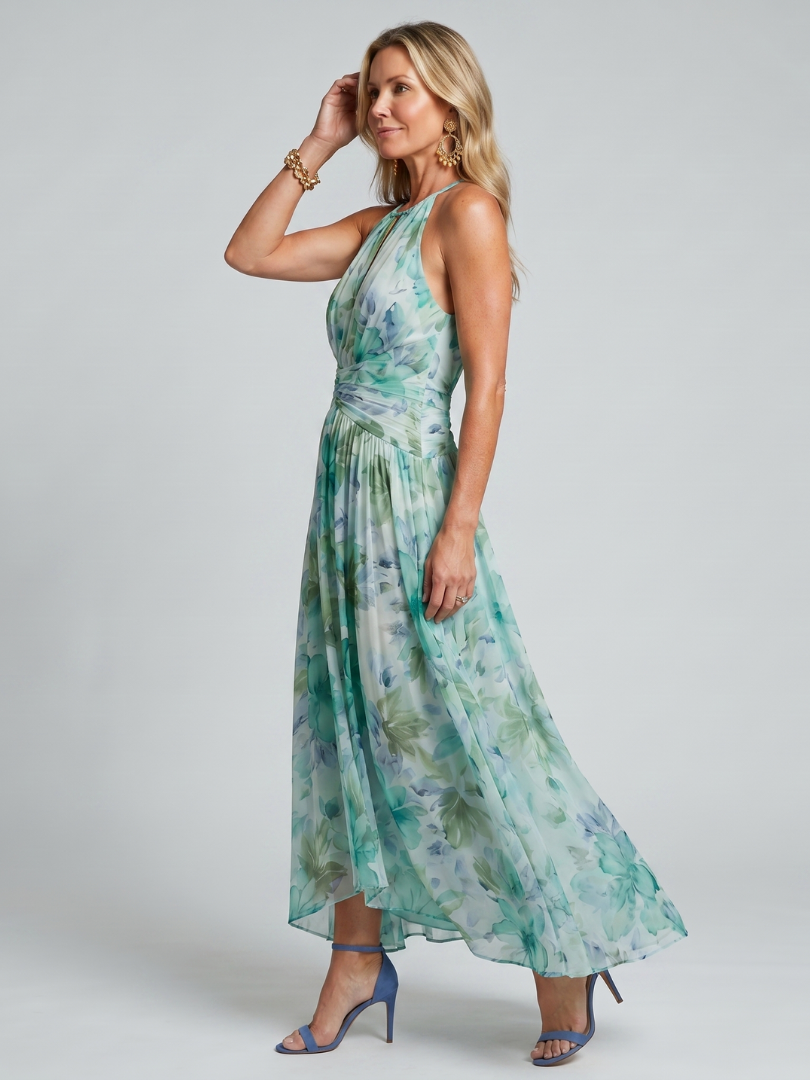 Matilda - Portia Pleated Crepe Midi Dress with Floral Print