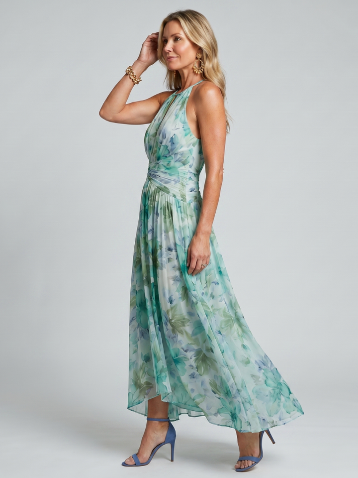 Matilda - Portia Pleated Crepe Midi Dress with Floral Print