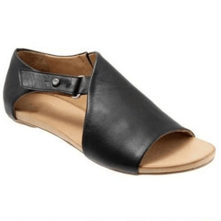 Rosa – Plain Asymmetric Cut-Out Peep-Toe Sandals with Strap and Buckle – Byron Grace