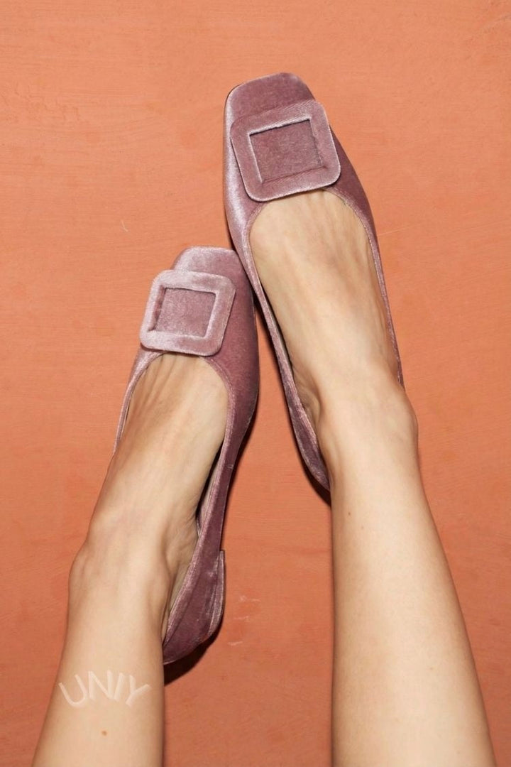 Alexandra – Velvet Square-Toe Ballet Flats with Buckle – Byron Grace