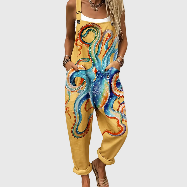 Aaliyah – Relaxed Overalls with Marine Octopus Pattern