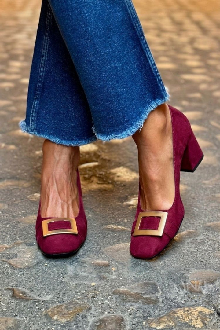 Thea – Navy Blue Patchwork Square-Toe Chunky Heels – Byron Grace