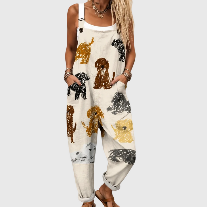 Penelope – Soft Overall with Stylized Dog Pattern