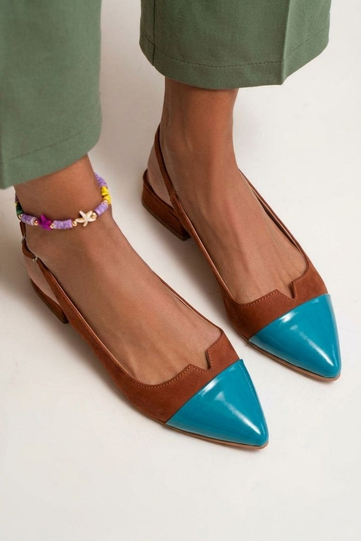 Joanna – Colour-Block Cut-Out Pointed Slingback Ballet Flats with Buckle – Byron Grace