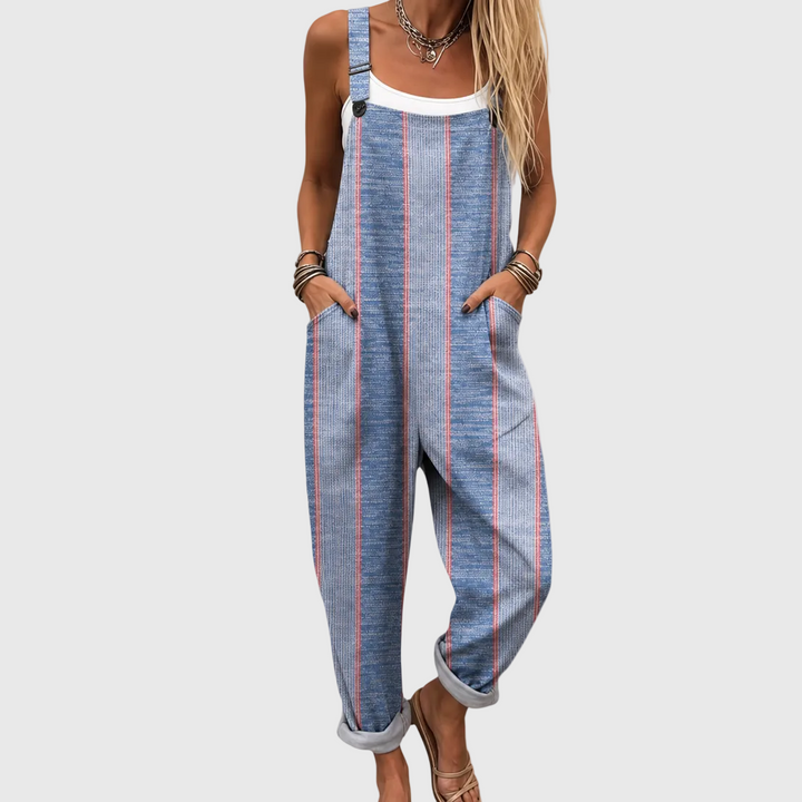 Zoe – Classic Blue Striped Relaxed Overalls