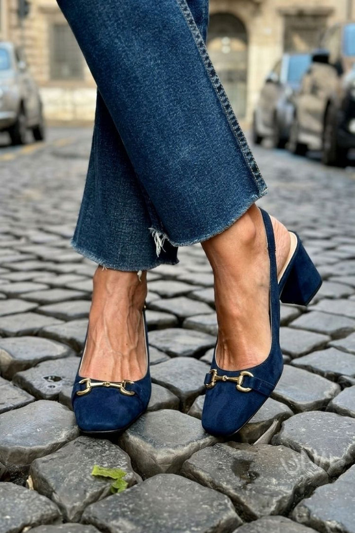 Layla – Olive Suede Slingback Block Heels – Byron Grace