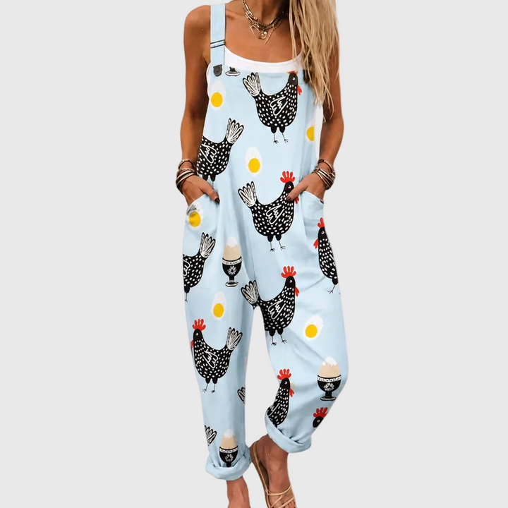 Felicity – Relaxed Overalls with Chicken Pattern