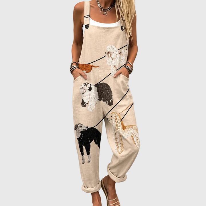 Giselle – Relaxed Overalls with Elegant Dog Print