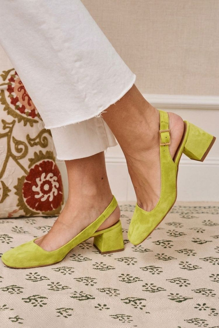 Hazel – Khaki Essential Chunky Square-Toe Slingback Heels with Buckle – Byron Grace