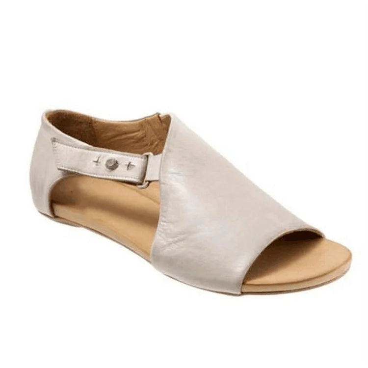 Rosa – Plain Asymmetric Cut-Out Peep-Toe Sandals with Strap and Buckle – Byron Grace