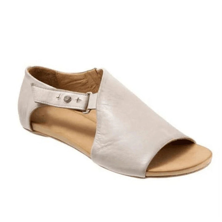 Rosa – Plain Asymmetric Cut-Out Peep-Toe Sandals with Strap and Buckle – Byron Grace