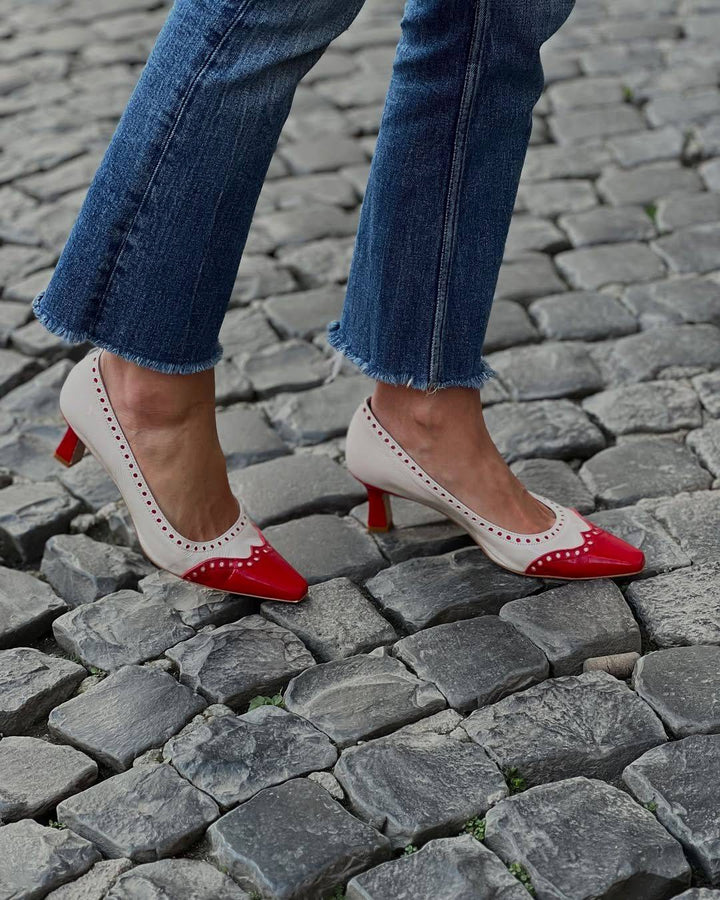 Olympia – Elegant Colour-Block Cut-Out Pointed Mid Heels – Byron Grace