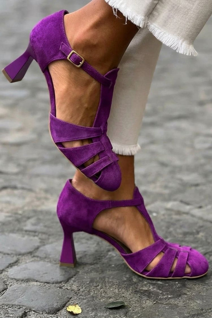 Kiara – Green Crochet Cut-Out Closed-Toe Heeled Sandals – Byron Grace
