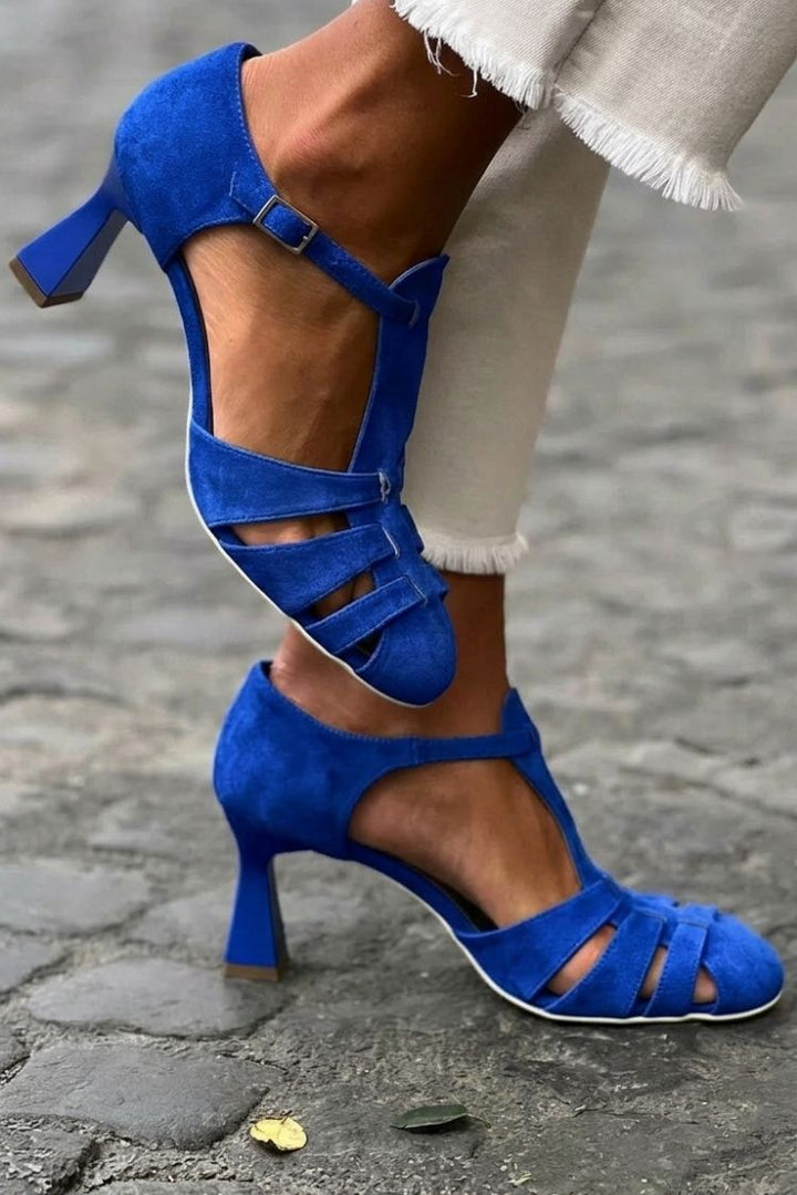Kiara – Green Crochet Cut-Out Closed-Toe Heeled Sandals – Byron Grace