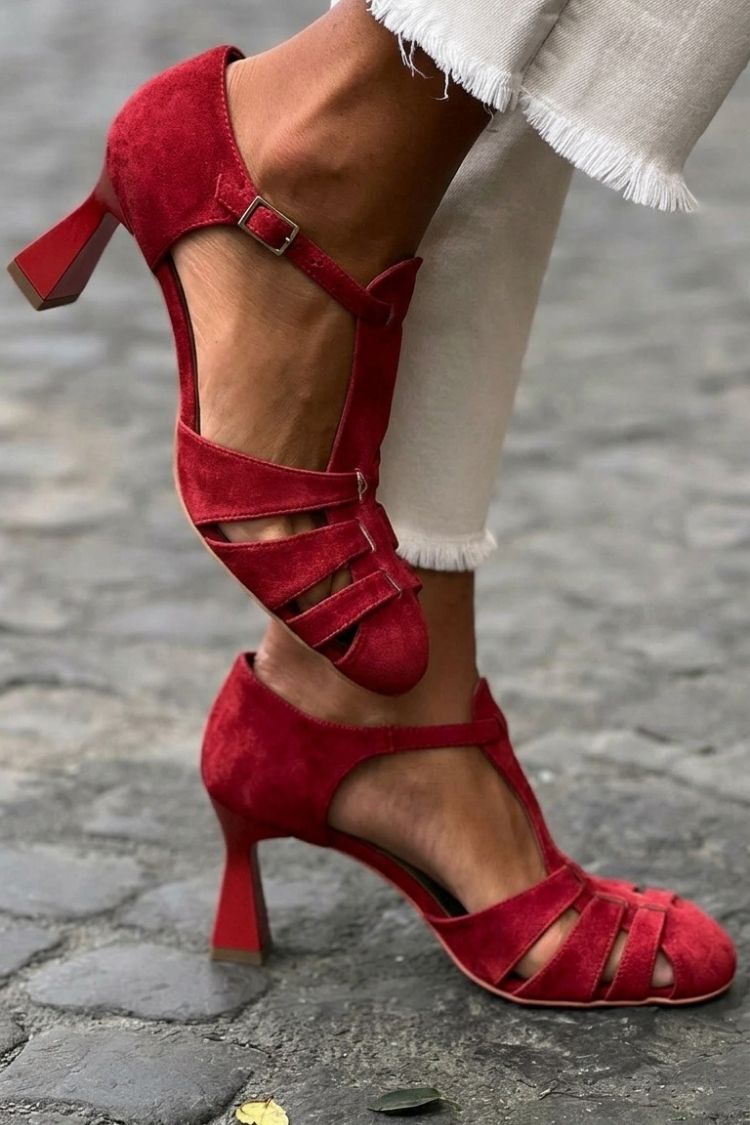 Kiara – Green Crochet Cut-Out Closed-Toe Heeled Sandals – Byron Grace