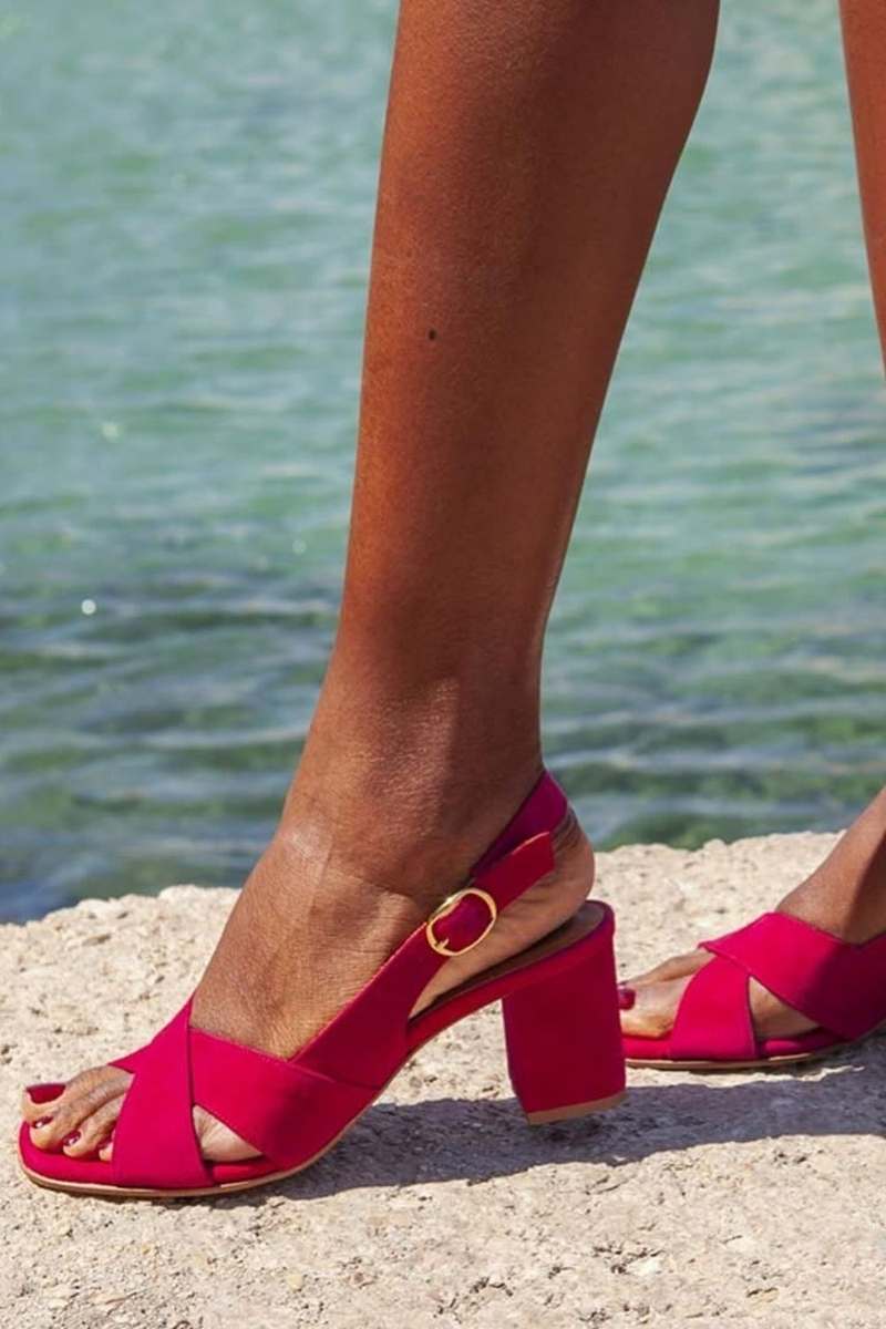 Carmen – Suede Slingback Sandals with Criss-Cross Straps and Block Heel – Byron Grace