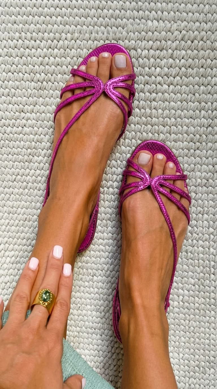 Evie – Metallic Snake-Effect Strappy Sandals – Byron Grace