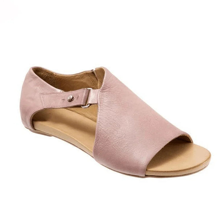 Rosa – Plain Asymmetric Cut-Out Peep-Toe Sandals with Strap and Buckle – Byron Grace