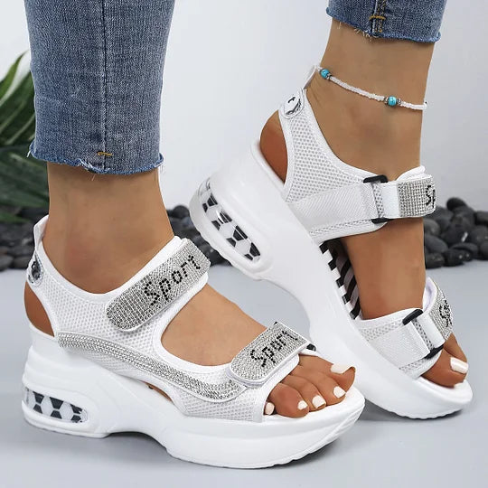 Audrina - Orthopedic Platform Sandals with Crystals