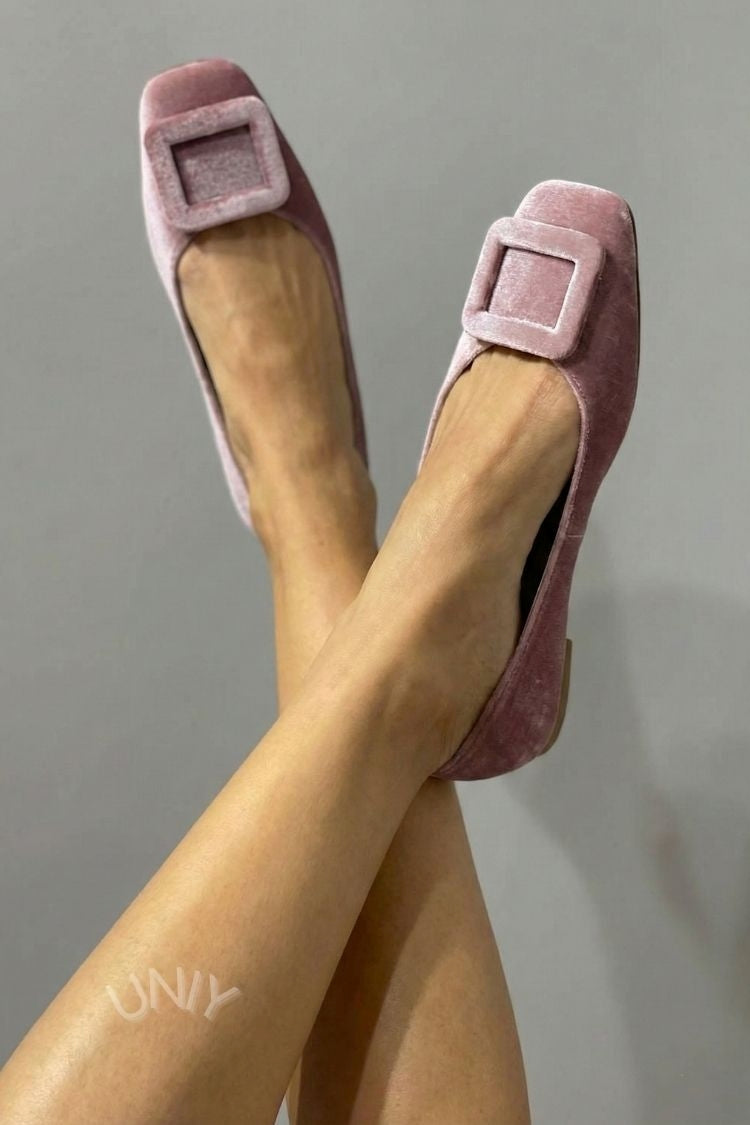 Alexandra – Velvet Square-Toe Ballet Flats with Buckle – Byron Grace