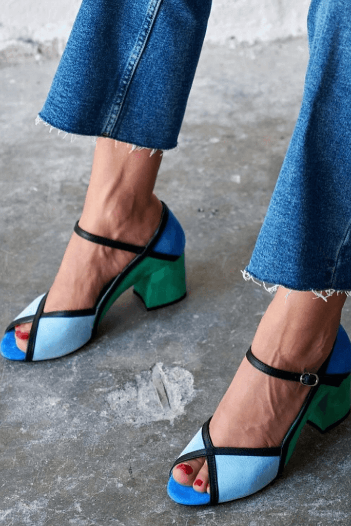 Ginevra – Colour-Block Stiletto Heels with Buckle and T-Strap – Byron Grace