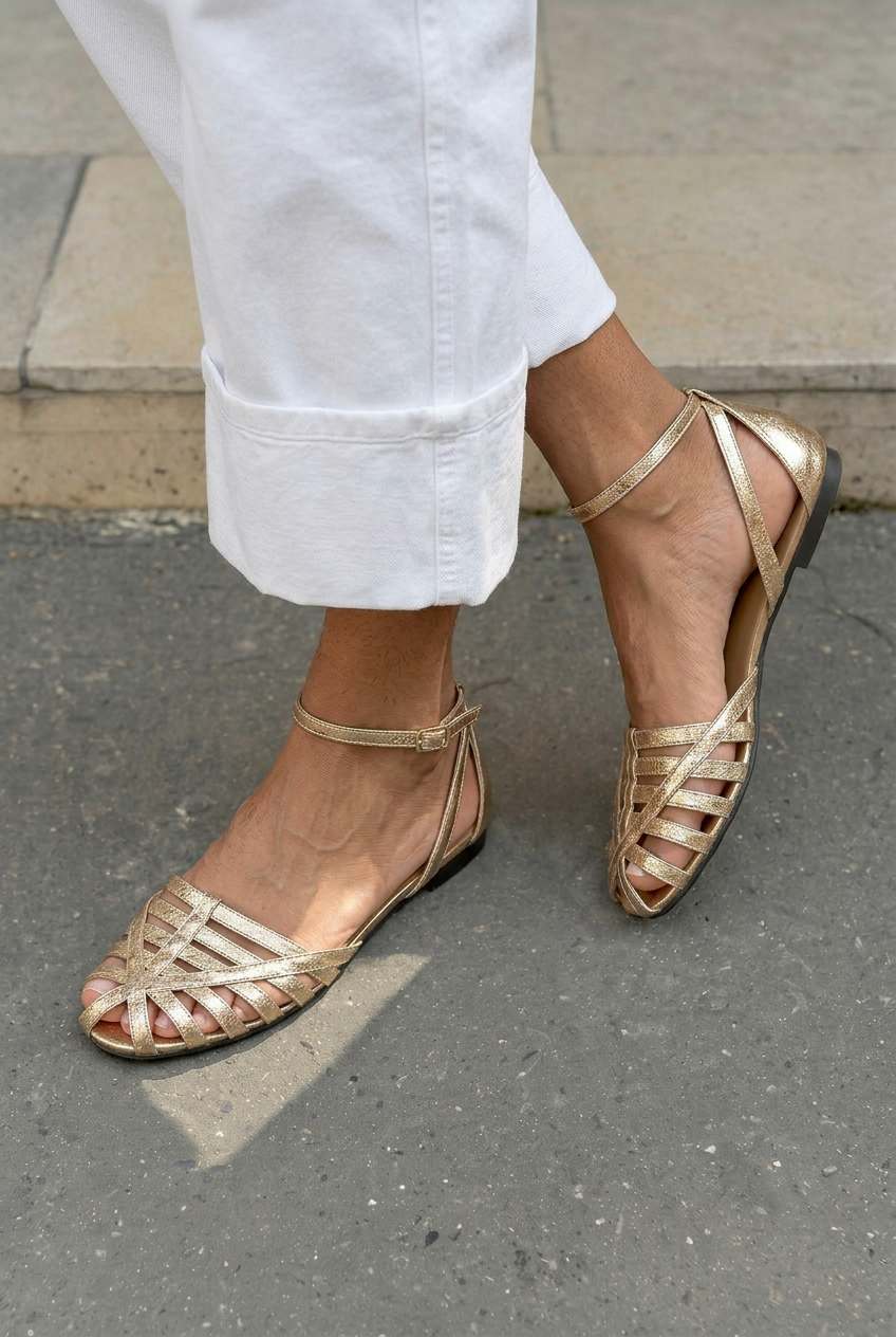 Zoe – Woven Flat Closed-Toe Sandals with Ankle Strap – Byron Grace