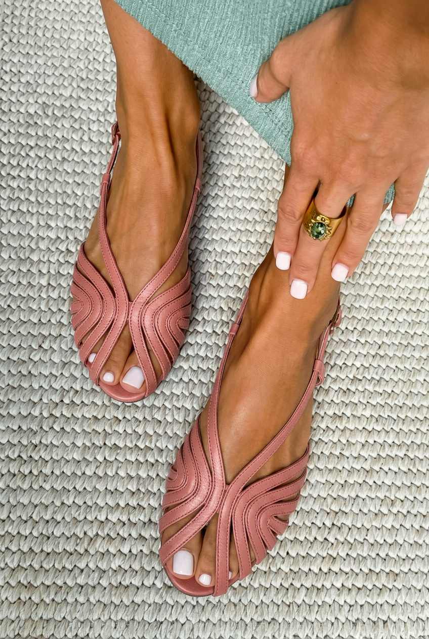 Iris – Red Flat Caged Leather Peep-Toe Summer Sandals with Straps – Byron Grace