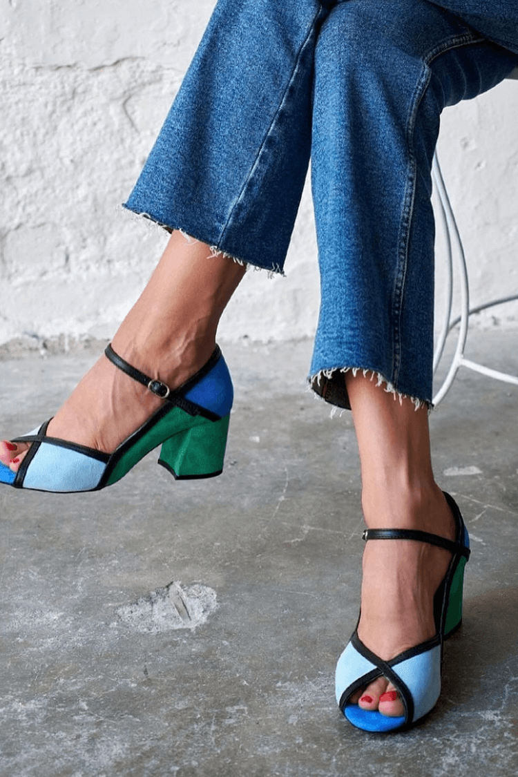 Ginevra – Colour-Block Stiletto Heels with Buckle and T-Strap – Byron Grace