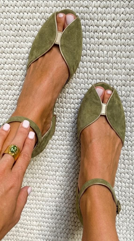 Honor – Blue Chic Suede Peep-Toe Ballet Flats with Metallic Trim – Byron Grace