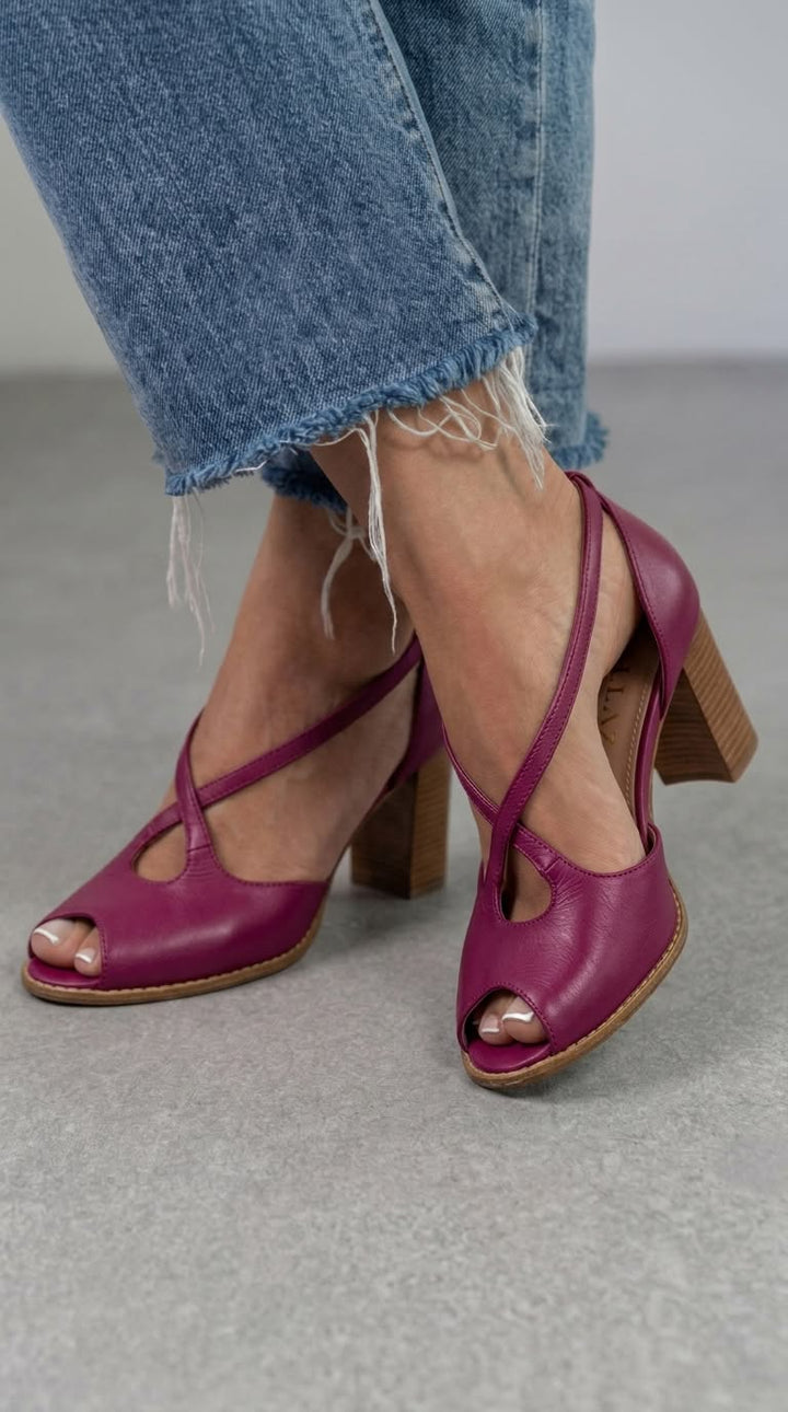 Wren – Blush and Pink Elegant Open-Toe Sandals with Criss-Cross Straps and Block Heel – Byron Grace