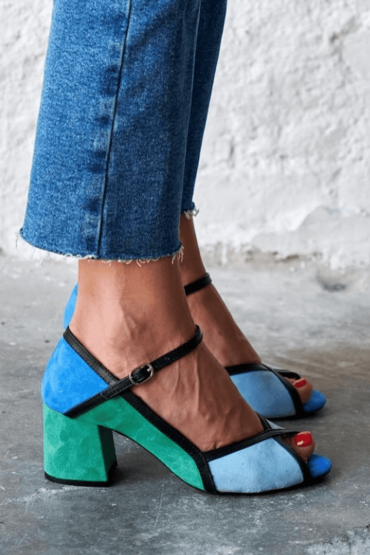 Ginevra – Colour-Block Stiletto Heels with Buckle and T-Strap – Byron Grace