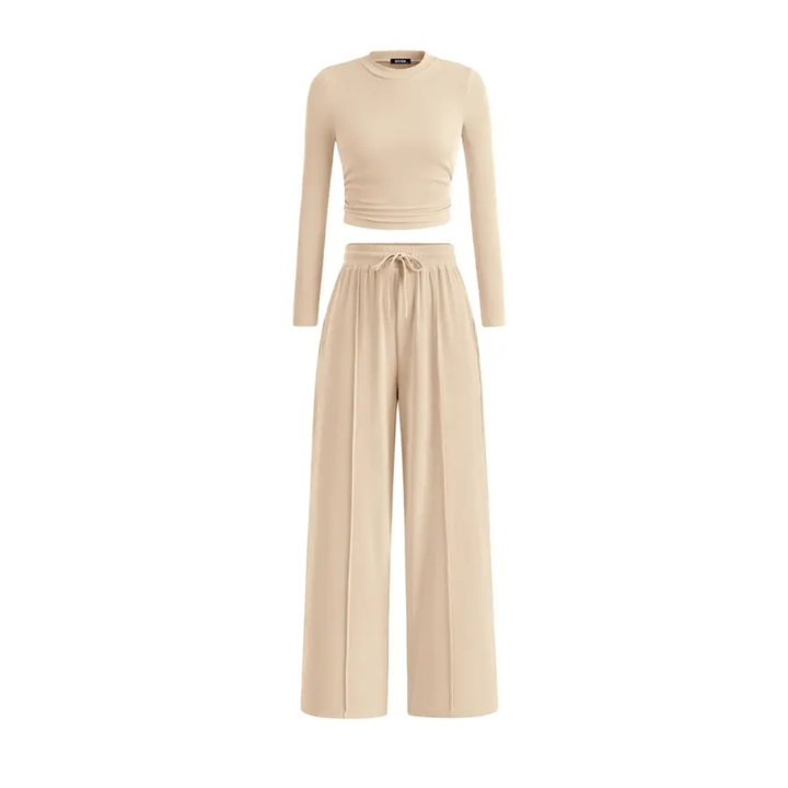 SOLÈNE™ – Ribbed Knit Crop & Wide Leg Lounge Set