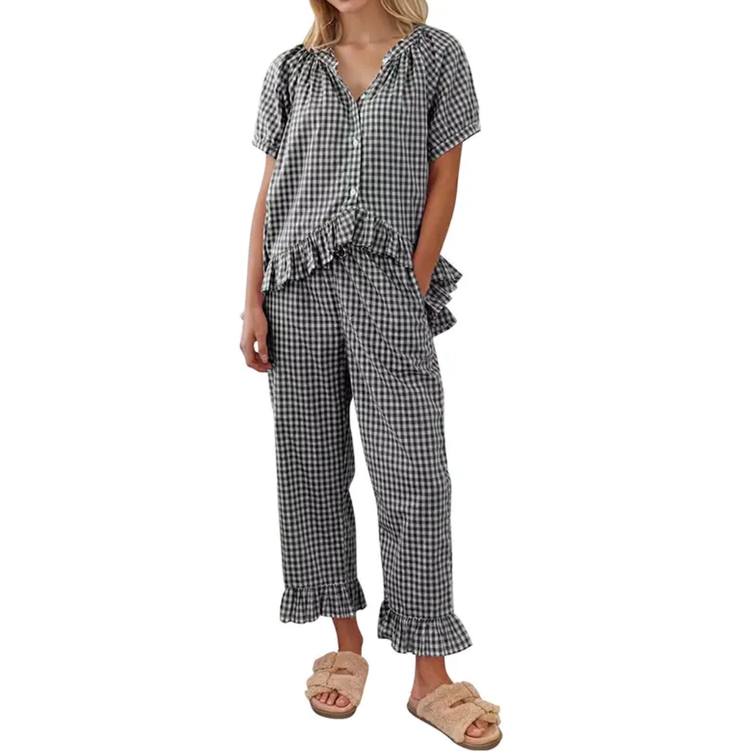 PENNY™ – Cozy Plaid Ruffle Pajamas Set