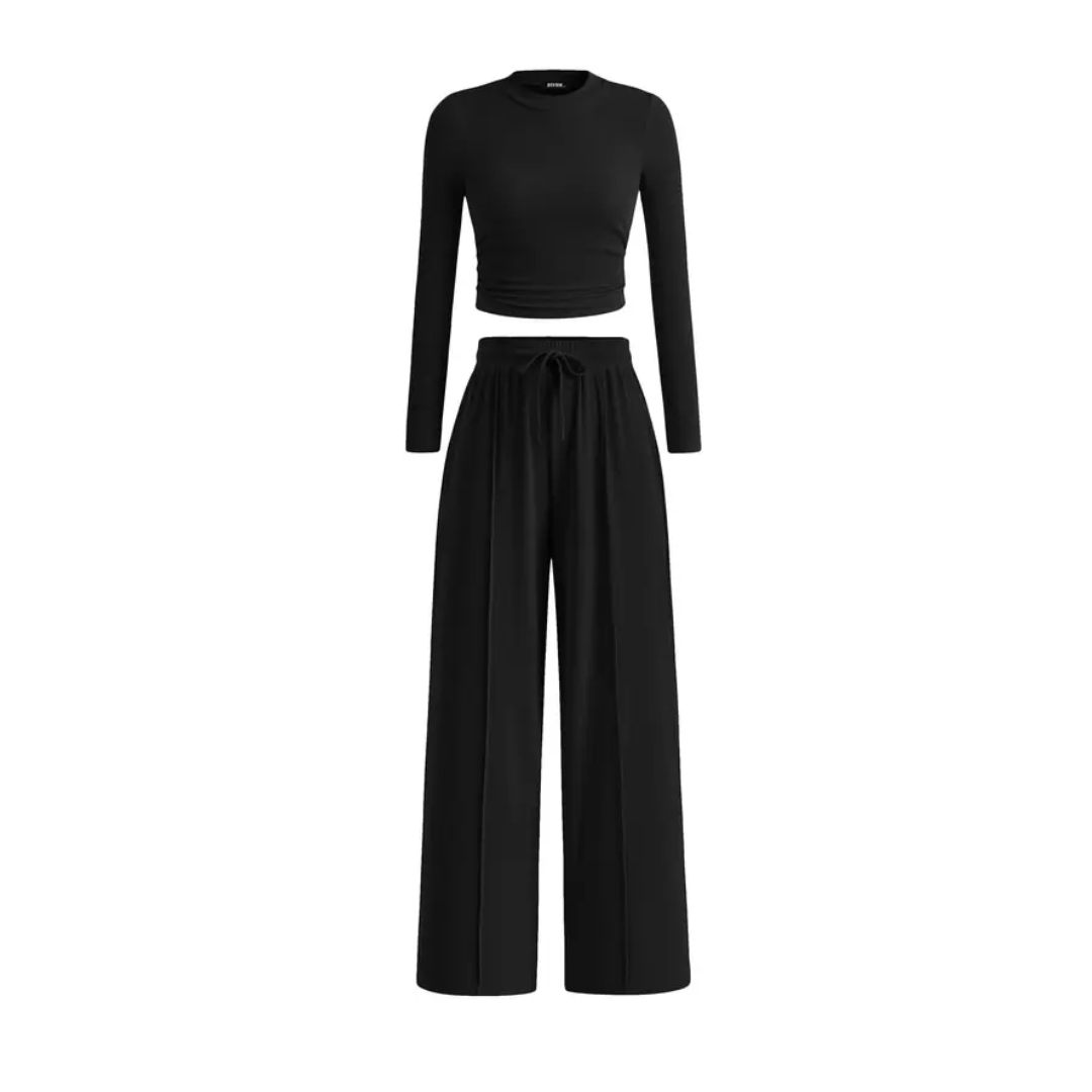 SOLÈNE™ – Ribbed Knit Crop & Wide Leg Lounge Set