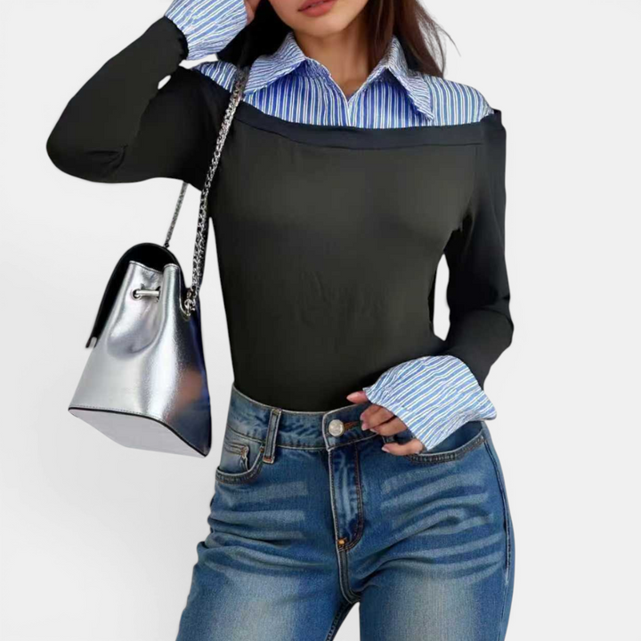 PETRINE™ – Striped Collar Fitted Knit Pullover