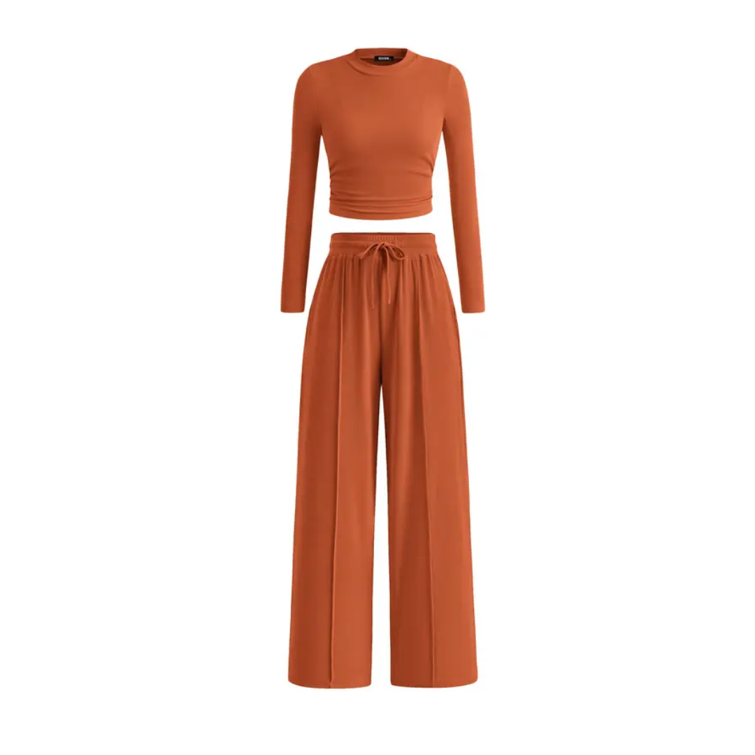 SOLÈNE™ – Ribbed Knit Crop & Wide Leg Lounge Set