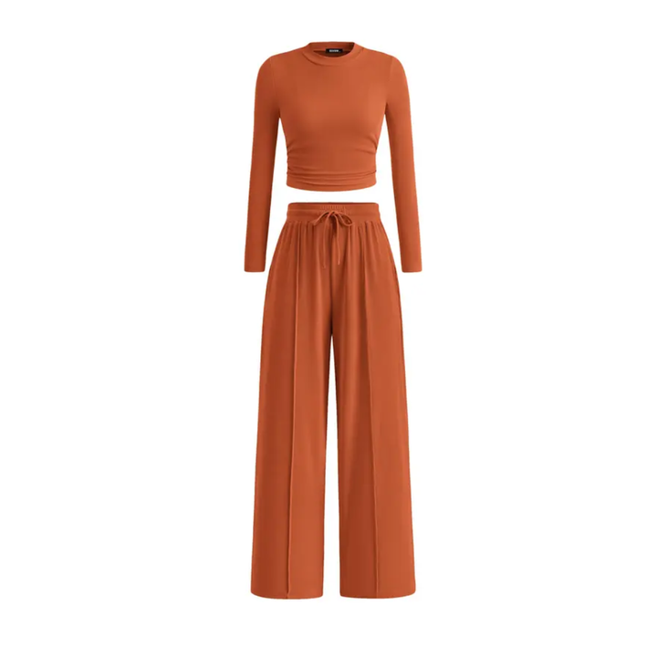 SOLÈNE™ – Ribbed Knit Crop & Wide Leg Lounge Set