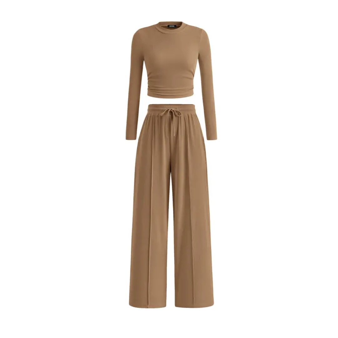 SOLÈNE™ – Ribbed Knit Crop & Wide Leg Lounge Set