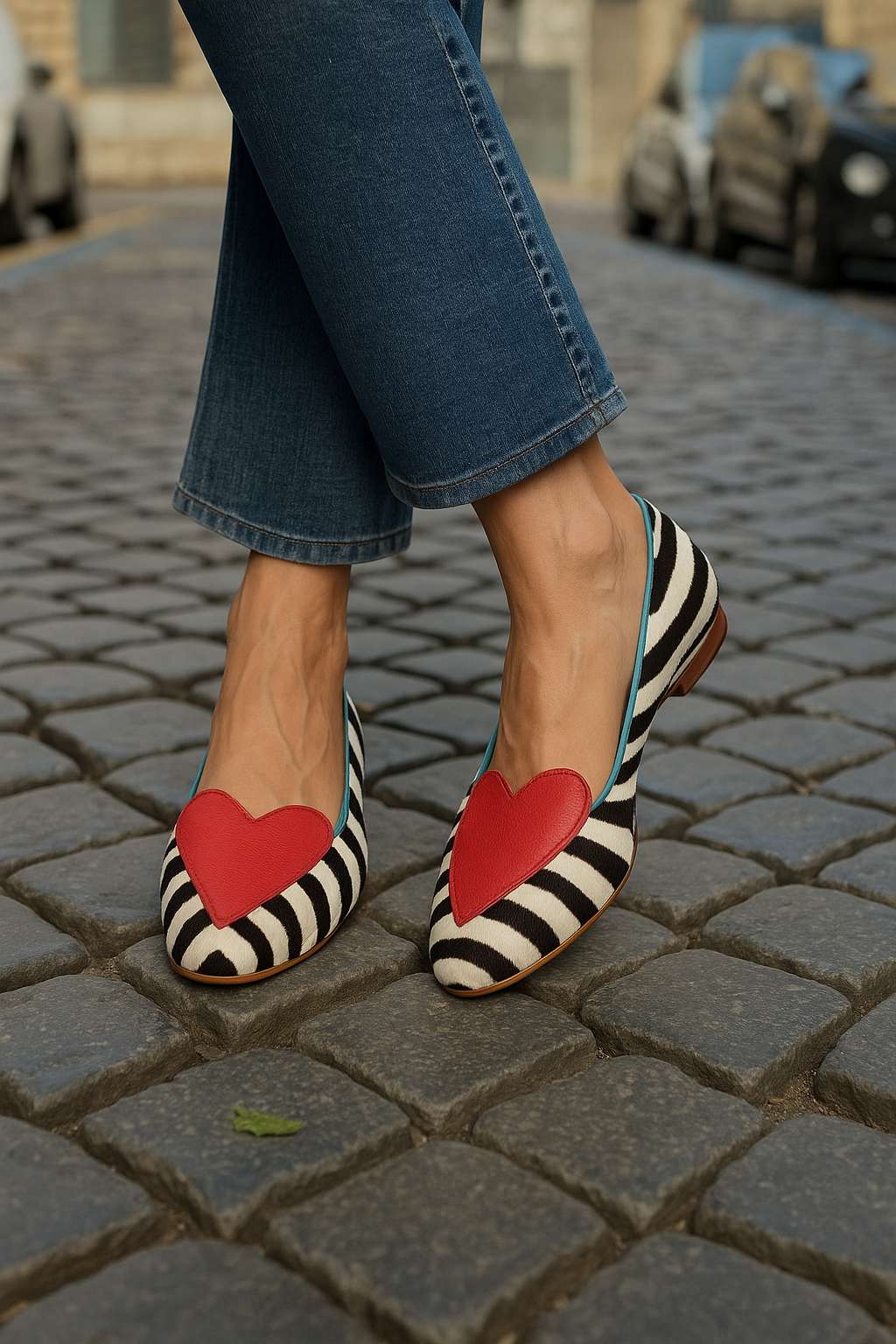 Keira – Red Casual Zebra-Print Pointed Ballet Flats with Heart – Byron Grace